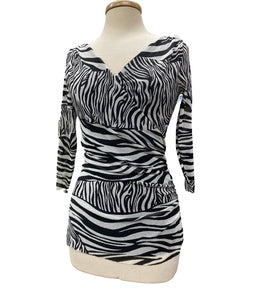 Zebra Stretchy  Printed 3/4 Sleeves Crossover Top