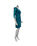 MAXIMA Crossover Multicolored Knee Length Ruched Dress in Aqua