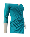 MAXIMA Crossover Multicolored Knee Length Ruched Dress in Aqua