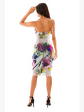 IRIS Strapless Side Ruched Knee Length Floral Dress