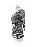 Zebra Stretchy  Printed 3/4 Sleeves Crossover Top