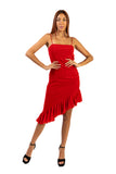 MAXIMA Sheath Fitted Dress with  Side Ruching, and Slanted Ruffled Hemline