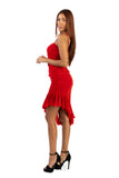 MAXIMA Sheath Fitted Dress with  Side Ruching, and Slanted Ruffled Hemline