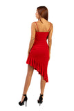 MAXIMA Sheath Fitted Dress with  Side Ruching, and Slanted Ruffled Hemline