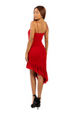 MAXIMA Sheath Fitted Dress with  Side Ruching, and Slanted Ruffled Hemline