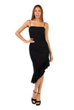 MAXIMA Sheath Fitted Dress with  Side Ruching, and Slanted Ruffled Hemline