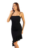 MAXIMA Sheath Fitted Dress with  Side Ruching, and Slanted Ruffled Hemline