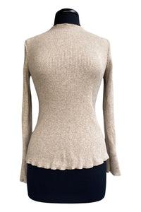 COURTNEY Lettuce Trim Neck & Bell Sleeves Ribbed Sweater