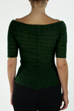 GWYNETH Puckered Off-Shoulder Elbow Length Sleeve Top Olive with Black