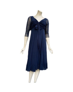 MAXIMA  Fit in 3/4 Sleeves Flare Tea Length Dress Navy