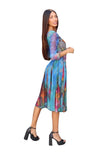 FANTASIA Fit and Flare 3/4 Sleeves Paneled Print Dress .