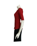 GWYNETH Puckered Off-Shoulder Elbow Length Sleeve Top Red w Black