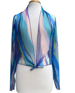 AQUARELLE Sheer Long Sleeve Print Bolero Cover-up