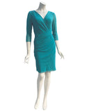 MAXIMA Crossover Multicolored Knee Length Ruched Dress in Aqua