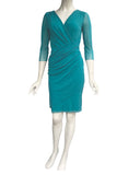 MAXIMA Crossover Multicolored Knee Length Ruched Dress in Aqua