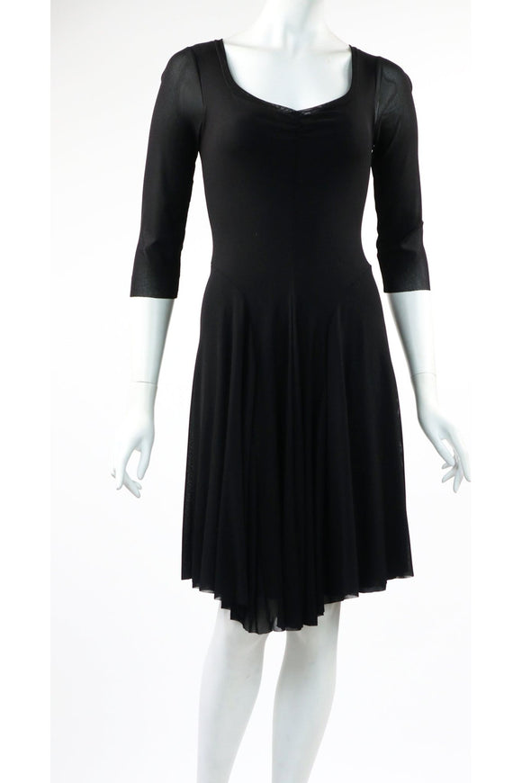3/4 Sleeve Sheath Dress - Black Scoop Neck Dress