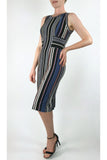 ELENORE Silky Stretchy Striped Metallic Sleeveless Dress