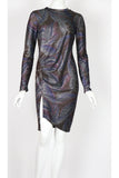 FANTASIA Long Sleeve Ruched Side Slit Metallic Dress