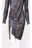 FANTASIA Long Sleeve Ruched Side Slit Metallic Dress