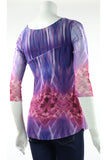 KRISTAL Diagonal Splice 3/4 Length Sheer Sleeves Tunic Top