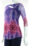 KRISTAL Diagonal Splice 3/4 Length Sheer Sleeves Tunic Top