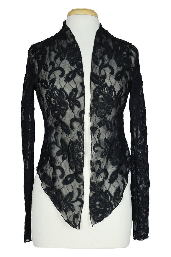 NURIELLE Embroidered Tulle Long Sleeves Sheer Bolero Black