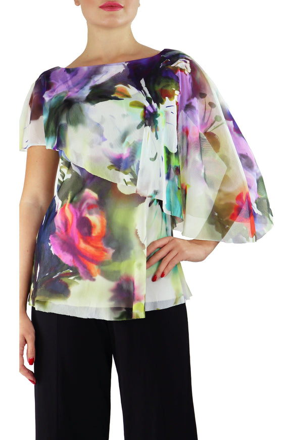 TIFFANY Butterfly Sleeve Overlay Print Top