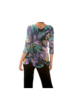 VOLGA Diagonal Panels 3/4 Sleeves Print Top with Scalloped Hem